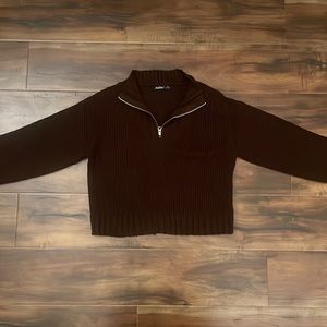Brown Quarter Zip Sweater